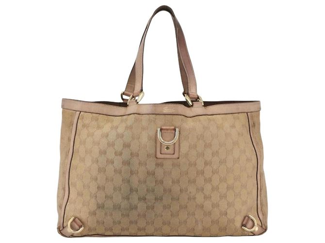 Borsa Tote Abbey GG Canvas Gucci Beige Oro 141472 Auth BSZ183 D'oro - vista 2
