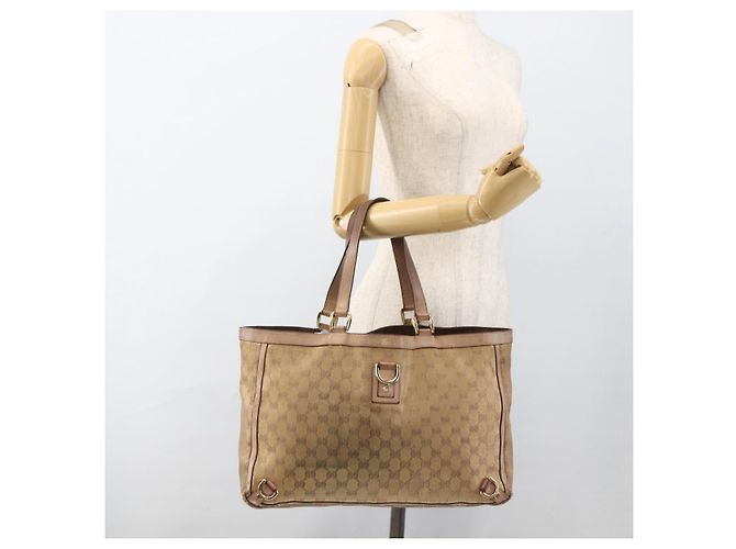 Borsa Tote Abbey GG Canvas Gucci Beige Oro 141472 Auth BSZ183 D'oro - vista 21