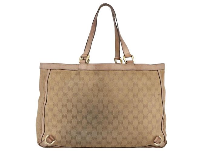 Borsa Tote Abbey GG Canvas Gucci Beige Oro 141472 Auth BSZ183 D'oro - vista 3