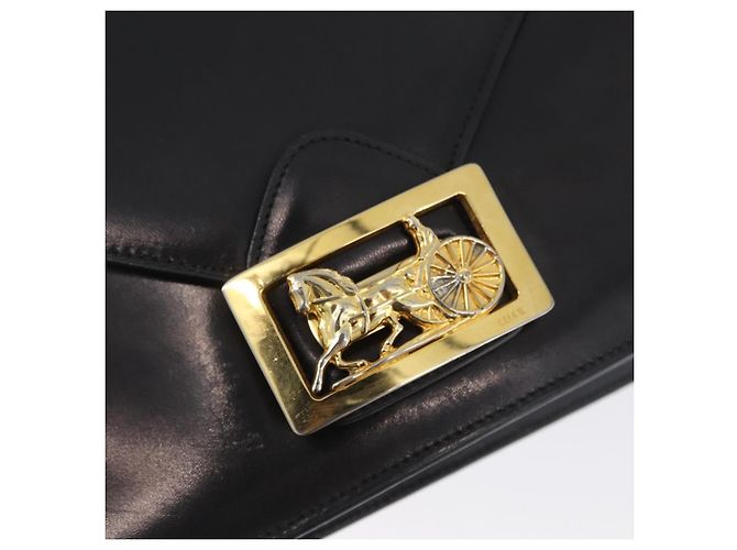 Borsa a spalla CÉLINE Carrozza in pelle nera e oro Auth BSZ366 Nero D'oro - vista 14