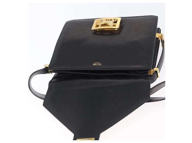 Borsa a spalla CÉLINE Carrozza in pelle nera e oro Auth BSZ366 Nero D'oro - vista 15