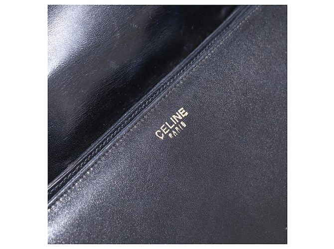 Borsa a spalla CÉLINE Carrozza in pelle nera e oro Auth BSZ366 Nero D'oro - vista 16