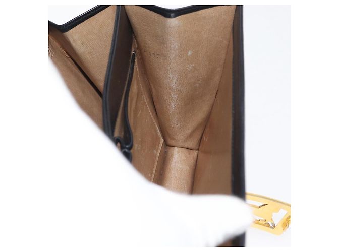 Borsa a spalla CÉLINE Carrozza in pelle nera e oro Auth BSZ366 Nero D'oro - vista 18