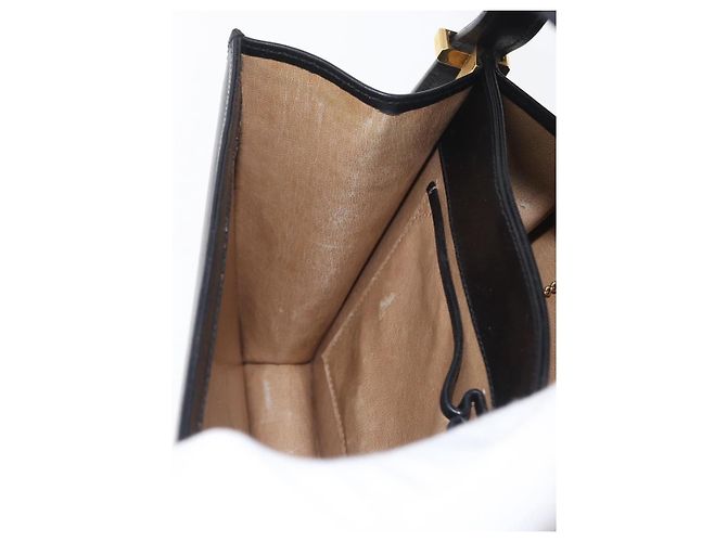 Borsa a spalla CÉLINE Carrozza in pelle nera e oro Auth BSZ366 Nero D'oro - vista 19