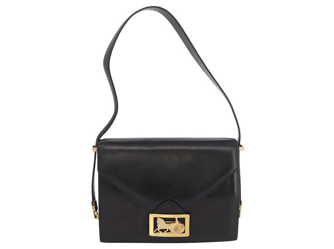 Borsa a spalla CÉLINE Carrozza in pelle nera e oro Auth BSZ366 Nero D'oro - vista 2