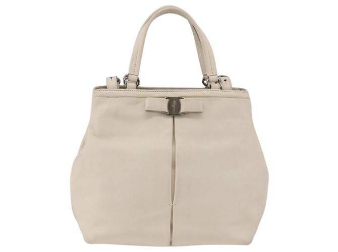 Borsa a mano in pelle Salvatore Ferragamo 2 in 1 Bianco Argento Auth ka3096A - vista 2