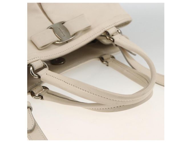 Borsa a mano in pelle Salvatore Ferragamo 2 in 1 Bianco Argento Auth ka3096A - vista 7