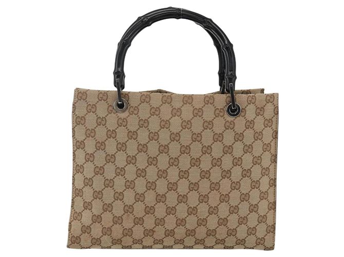 Borsa a mano GG Canvas Bamboo Gucci Nylon Beige Argento 002 1016 Auth BSZ113 - vista 2