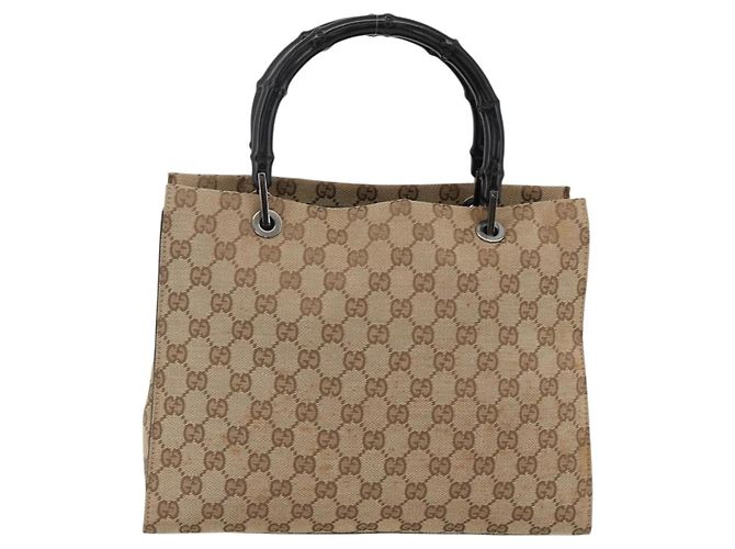Borsa a mano GG Canvas Bamboo Gucci Nylon Beige Argento 002 1016 Auth BSZ113 - vista 3