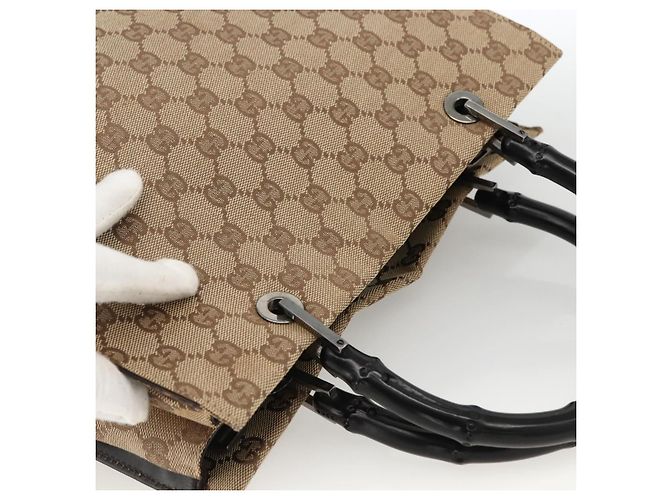 Borsa a mano GG Canvas Bamboo Gucci Nylon Beige Argento 002 1016 Auth BSZ113 - vista 6