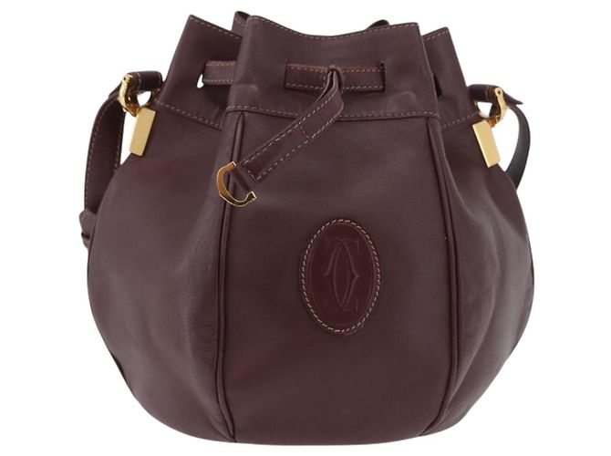 CARTIER Borsa a Spalla Must Line in Pelle Bordeaux Oro Auth BSZ197 D'oro Bordò - vista 2