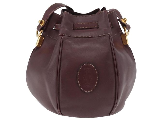 CARTIER Borsa a Spalla Must Line in Pelle Bordeaux Oro Auth BSZ197 D'oro Bordò - vista 3