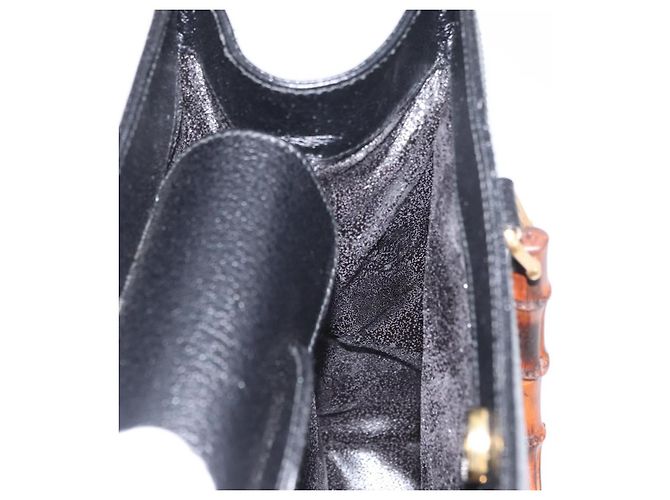 Borsa a mano in pelle Gucci Bamboo nera e oro 002 1186 0260 Auth ep13783 Nero D'oro - vista 16