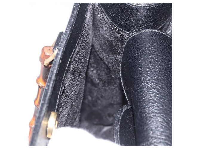Borsa a mano in pelle Gucci Bamboo nera e oro 002 1186 0260 Auth ep13783 Nero D'oro - vista 17