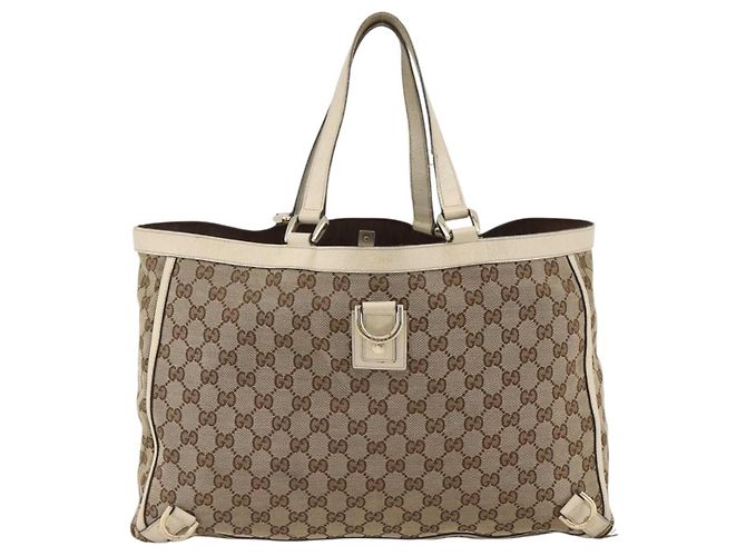 Borsa Tote Abbey GG Canvas Gucci Beige Oro 141472 Auth ARZ280 D'oro - vista 2
