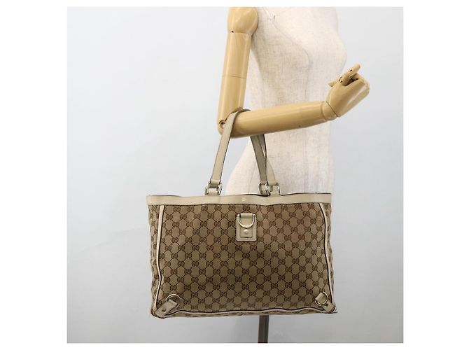 Borsa Tote Abbey GG Canvas Gucci Beige Oro 141472 Auth ARZ280 D'oro - vista 21