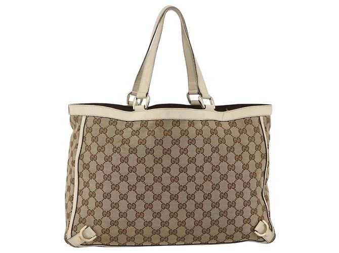 Borsa Tote Abbey GG Canvas Gucci Beige Oro 141472 Auth ARZ280 D'oro - vista 3