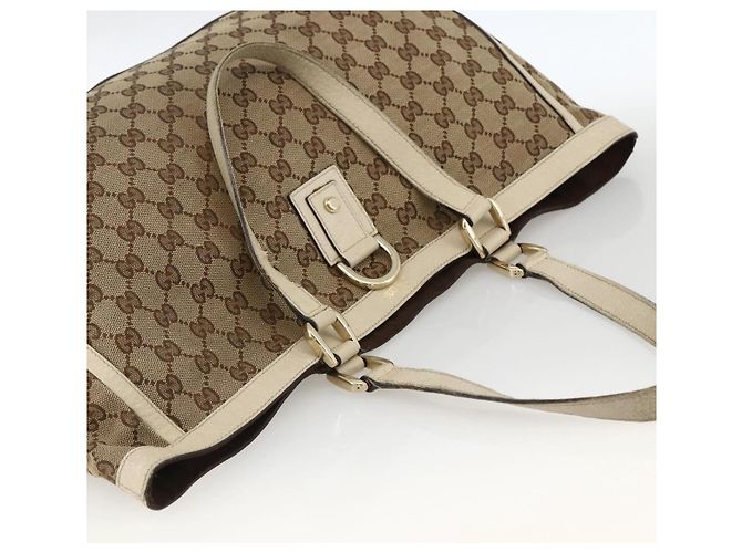 Borsa Tote Abbey GG Canvas Gucci Beige Oro 141472 Auth ARZ280 D'oro - vista 6