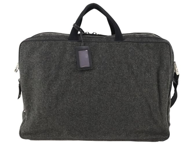 Borsa Boston PRADA in feltro grigio argento Auth 173489 Marrone - vista 13