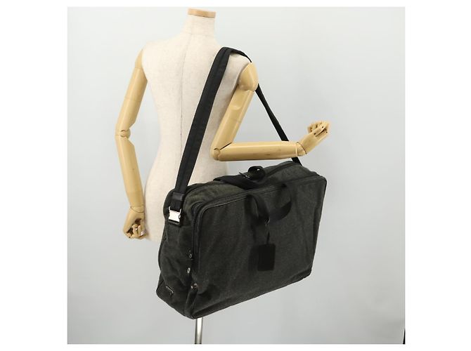 Borsa Boston PRADA in feltro grigio argento Auth 173489 Marrone - vista 27