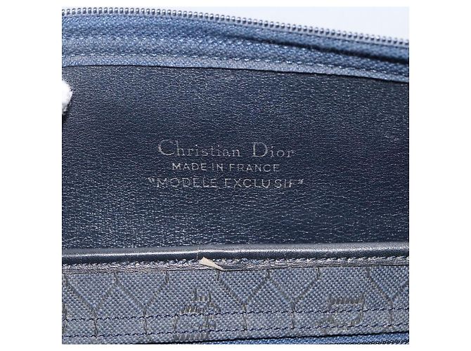 Borsa Boston in tela a nido d'ape Christian Dior blu navy Auth BSZ020 - vista 15