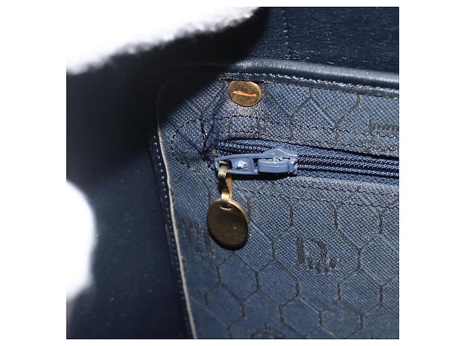 Borsa Boston in tela a nido d'ape Christian Dior blu navy Auth BSZ020 - vista 19