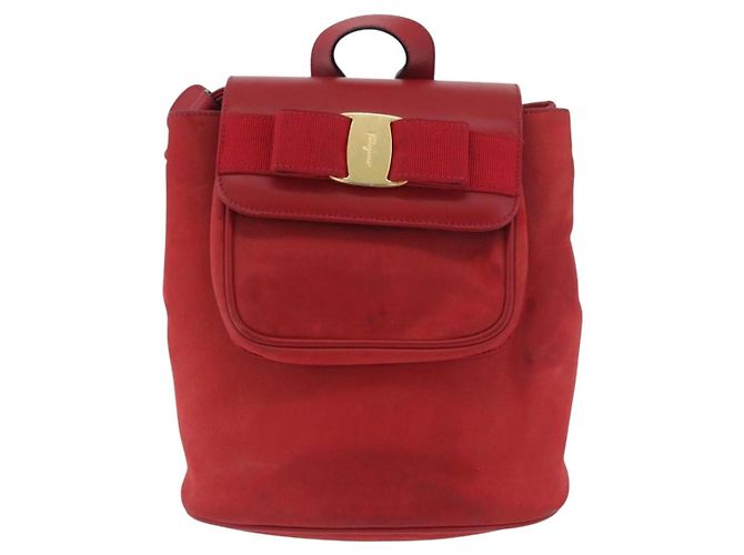 Zaino Vala in suede rosso e oro Auth BA11218 di Salvatore Ferragamo D'oro - vista 2