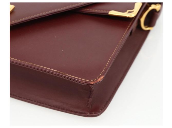 Cartier Borsa a spalla Must Line in pelle Bordeaux oro Auth BA11403 D'oro Bordò - vista 10