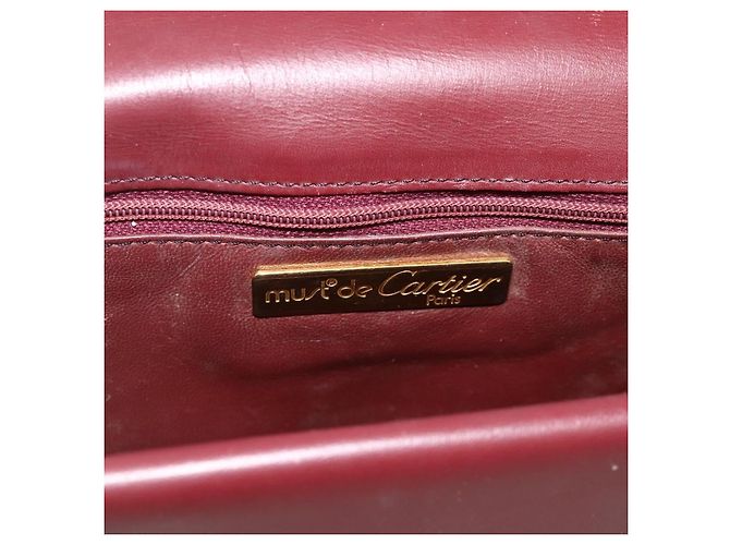 Cartier Borsa a spalla Must Line in pelle Bordeaux oro Auth BA11403 D'oro Bordò - vista 15