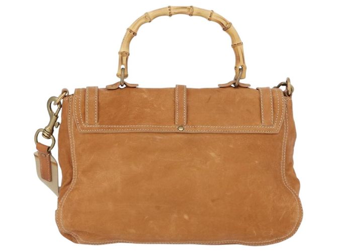 Borsa a mano in pelle Miu Miu Bamboo 2 in 1 Marrone Oro Auth 174060A D'oro - vista 2