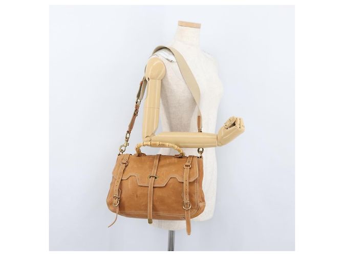 Borsa a mano in pelle Miu Miu Bamboo 2 in 1 Marrone Oro Auth 174060A D'oro - vista 30