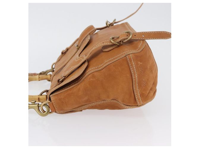 Borsa a mano in pelle Miu Miu Bamboo 2 in 1 Marrone Oro Auth 174060A D'oro - vista 4
