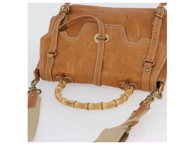 Borsa a mano in pelle Miu Miu Bamboo 2 in 1 Marrone Oro Auth 174060A D'oro - vista 6