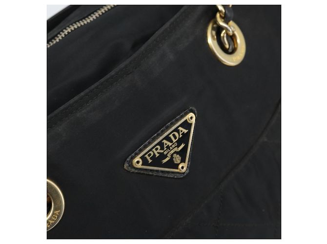 Borsa a Spalla con Catena Prada in Nylon Oro Nero Auth bs34054 D'oro - vista 17