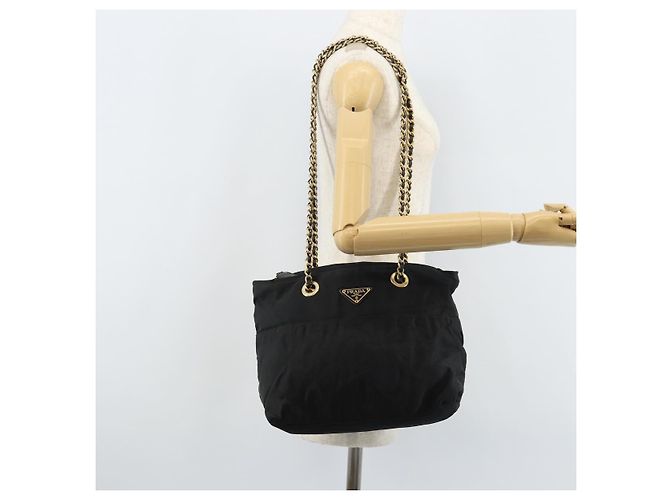 Borsa a Spalla con Catena Prada in Nylon Oro Nero Auth bs34054 D'oro - vista 23