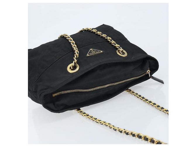 Borsa a Spalla con Catena Prada in Nylon Oro Nero Auth bs34054 D'oro - vista 6