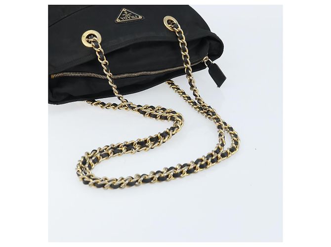Borsa a Spalla con Catena Prada in Nylon Oro Nero Auth bs34054 D'oro - vista 7