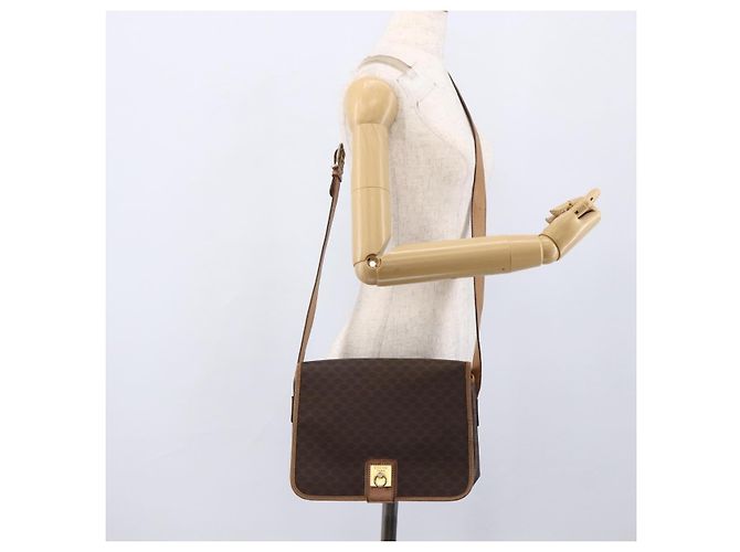 Céline Borsa a Spalla in Tela Macadam CELINE in Pelle PVC Marrone Oro Auth 170071 D'oro - vista 23