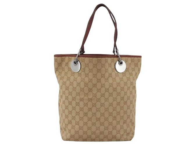 Gucci Borsa Tote GG in Canvas Beige Argento 120836 Auth BSZ011 - vista 2