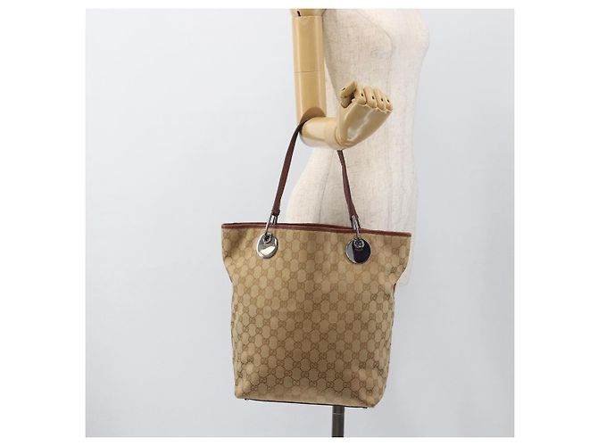 Gucci Borsa Tote GG in Canvas Beige Argento 120836 Auth BSZ011 - vista 21