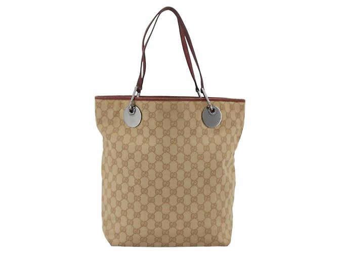 Gucci Borsa Tote GG in Canvas Beige Argento 120836 Auth BSZ011 - vista 3