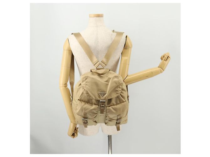 PRADA Backpack Nylon Beige Silver Auth 170950 Silvery - view 32