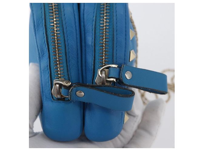 Borsa a Spalla a Catena Valentino in Pelle Blu Oro Auth bs33850 D'oro - vista 10