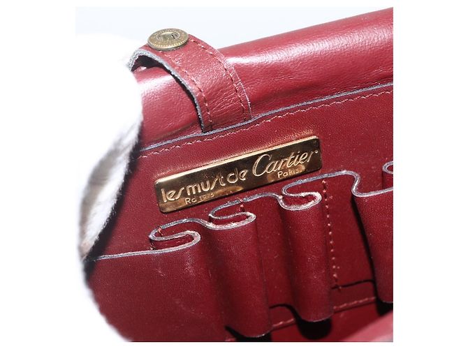 CARTIER Borsa a Spalla Must Line Pelle Bordeaux Oro Auth BSZ395 D'oro Bordò - vista 15