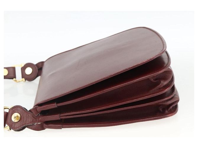 CARTIER Borsa a Spalla Must Line Pelle Bordeaux Oro Auth BSZ395 D'oro Bordò - vista 4