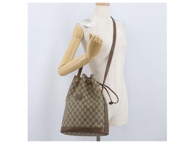 Borsa a spalla Gucci GG Supreme in PVC beige e oro 001 58 6850 Auth 174519 D'oro - vista 23