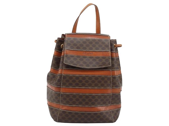Céline CELINE Macadam Canvas Backpack PVC Leather Brown Gold Auth bs33733 Golden - view 2