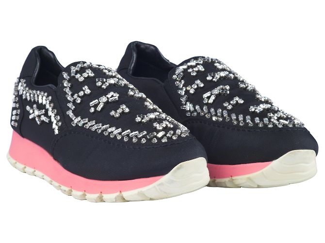 Sneakers Slip-on in Tela Nera Decorati con Cristalli Prada Nero - vista 2