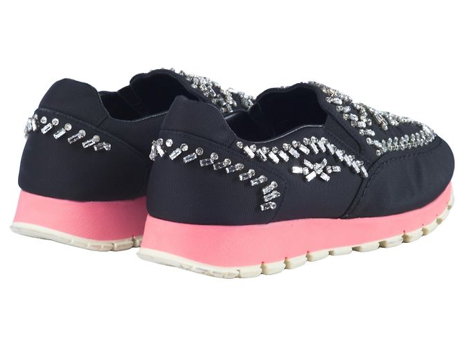 Sneakers Slip-on in Tela Nera Decorati con Cristalli Prada Nero - vista 3