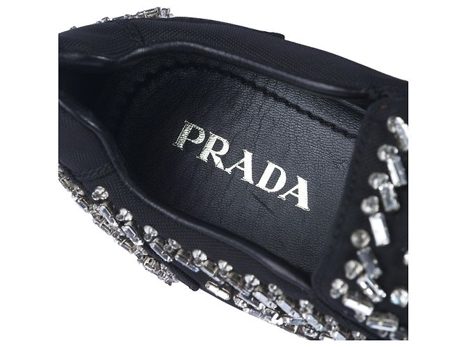 Sneakers Slip-on in Tela Nera Decorati con Cristalli Prada Nero - vista 6